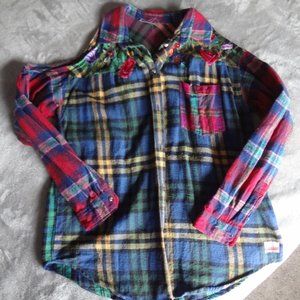 Upcycled Mountain Girl Flannel with Embroidery